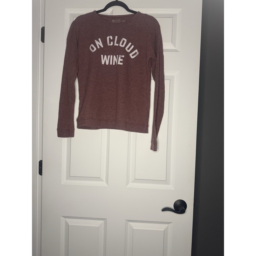 Retro Brand Graphic Long Sleeve Crewneck Top Small On Cloud Wine Mauve